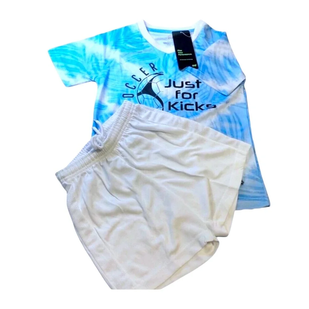 2‎ Piece CO+ Tech SZ 4XS Boy's Soccer Set  Blue White Shirt Short Just For Kicks